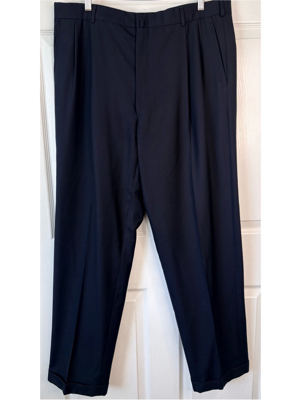 Mens Brooks Brothers Golden Fleece Navy Blue 100% Wool Pleated Trousers 36x33